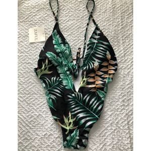 palm leaf print one-piece
